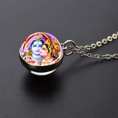 Hinduism Pendants Necklaces for Women Men Ganesha Shiva God Amulet Double Side Glass Ball Pendant India Buddhism Jewelry Gift