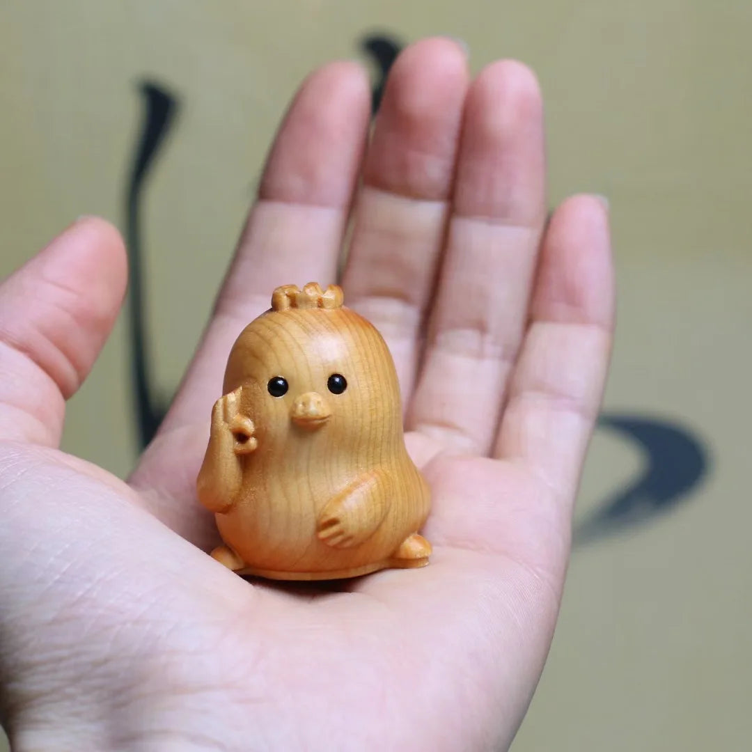 12 Zodiac Wood Carving Set - Rat Cow Tiger Rabbit Dragon Snake Horse Sheep Monkey Chicken Dog Pig Animal Figurines Handmade Gif