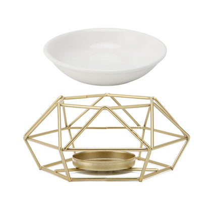 Essential Oil Burner Ceramic Tealight Candle Holder Oil Burner Hollow Out Iron Base Aroma Diffuser For Home Decoration Easily