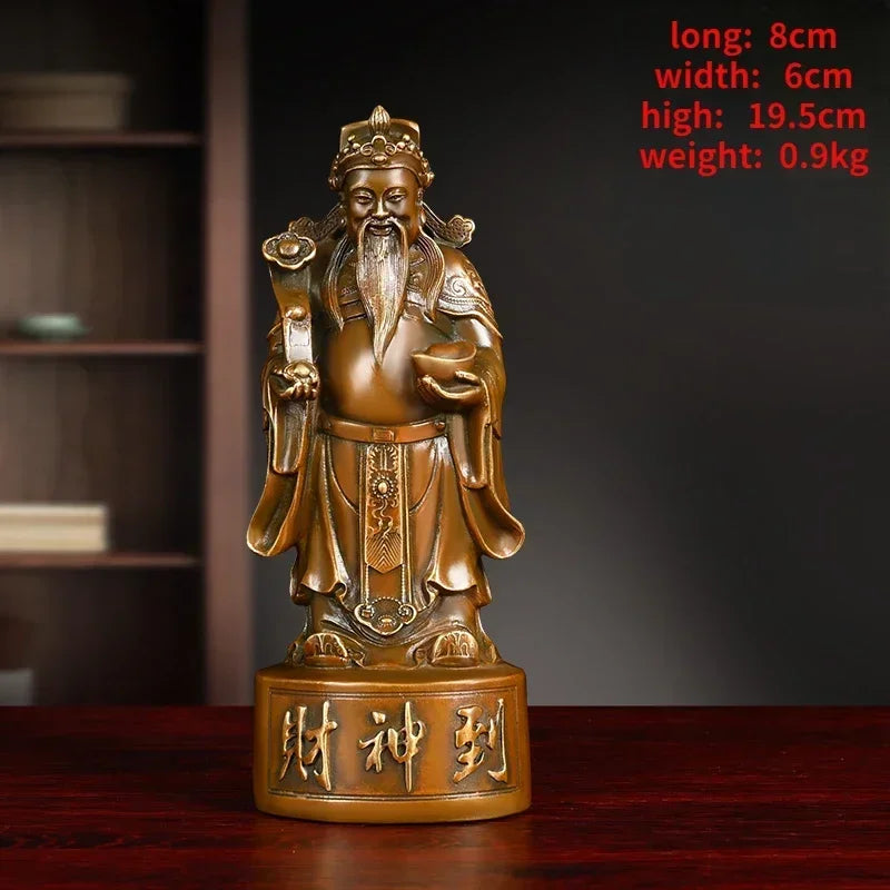 Lucky Copper God of Fortune Antique Standing Wen Cai Statue Home Yuan Bao Ruyi Home Living Decor