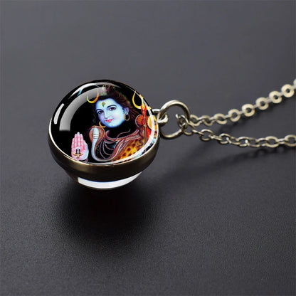 Hinduism Pendants Necklaces for Women Men Ganesha Shiva God Amulet Double Side Glass Ball Pendant India Buddhism Jewelry Gift