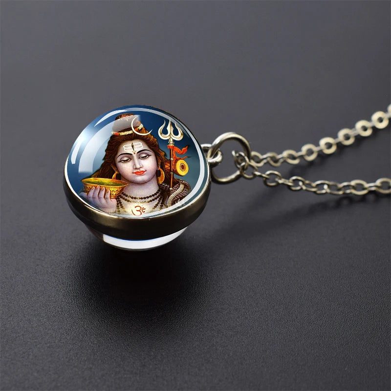 Hinduism Pendants Necklaces for Women Men Ganesha Shiva God Amulet Double Side Glass Ball Pendant India Buddhism Jewelry Gift