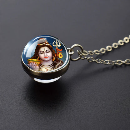 Hinduism Pendants Necklaces for Women Men Ganesha Shiva God Amulet Double Side Glass Ball Pendant India Buddhism Jewelry Gift