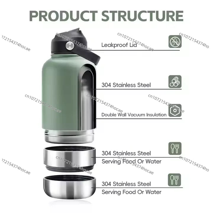 32 oz Portable Stainless Steel Pet Feeder 3-in-1 Style Outdoor Travel Bowl with Insulated Dog Water Bottle