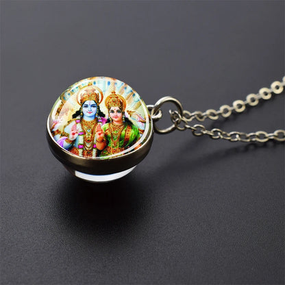 Hinduism Pendants Necklaces for Women Men Ganesha Shiva God Amulet Double Side Glass Ball Pendant India Buddhism Jewelry Gift