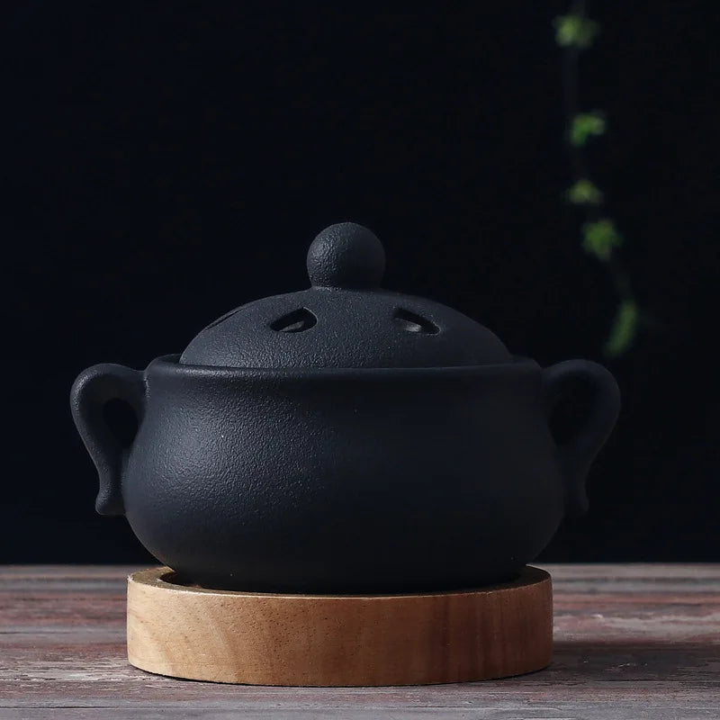 Plug in Timed 110V/220V Electric Incense Burner Ceramic Elegant Black 25ml Essential Oil Lamp Timed Household for Home Decor
