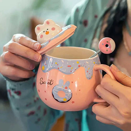 Mug Cartoon Donut Kitten Theme Mug with Lid ONFY060524CMA1-BLU 36 $ Hem Onetify Stew's Incense