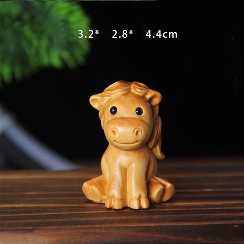 12 Zodiac Wood Carving Set - Rat Cow Tiger Rabbit Dragon Snake Horse Sheep Monkey Chicken Dog Pig Animal Figurines Handmade Gif