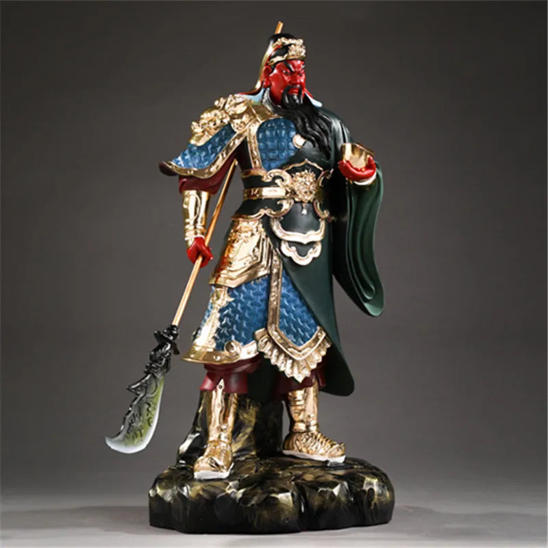 Buddhist Deity Guan Gong Statue - God of Wealth Home Decor Ornament Domineering Buddhism Figurine Guan Yu Worship Idol