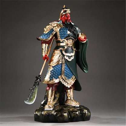 Buddhist Deity Guan Gong Statue - God of Wealth Home Decor Ornament Domineering Buddhism Figurine Guan Yu Worship Idol