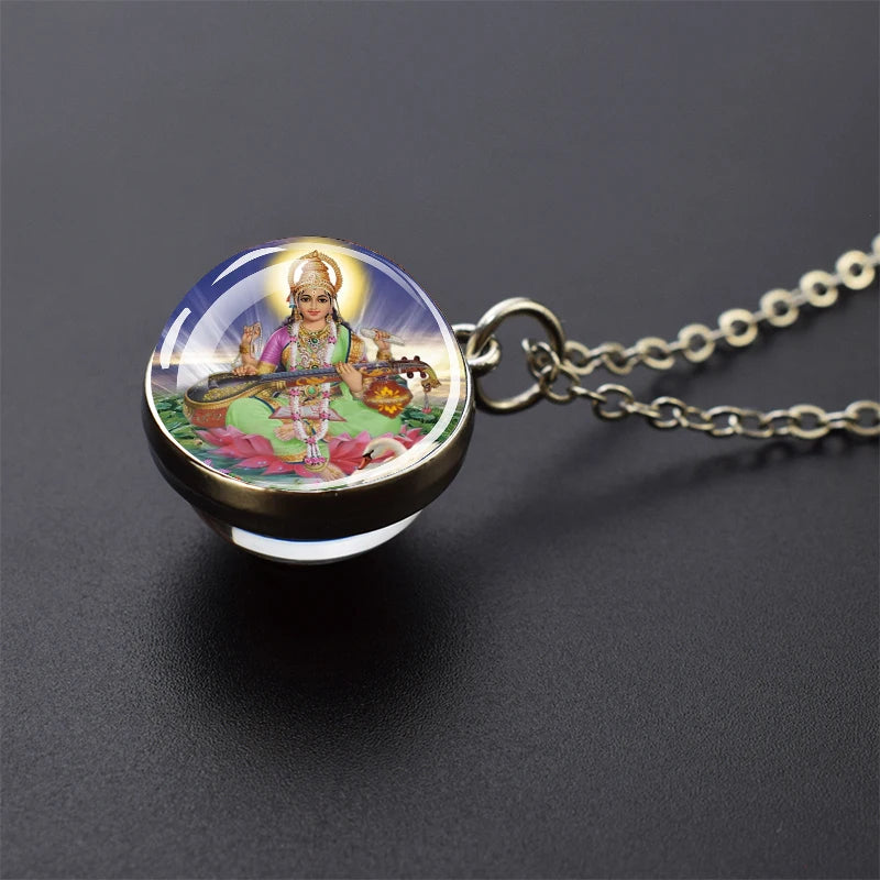 Hinduism Pendants Necklaces for Women Men Ganesha Shiva God Amulet Double Side Glass Ball Pendant India Buddhism Jewelry Gift