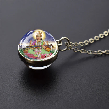 Hinduism Pendants Necklaces for Women Men Ganesha Shiva God Amulet Double Side Glass Ball Pendant India Buddhism Jewelry Gift