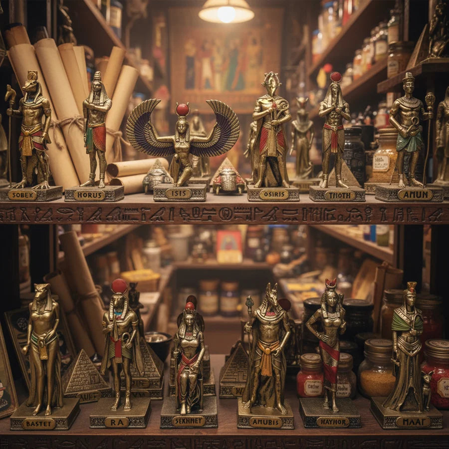 12 pieces-1 set of ancient Egyptian deity statues in resin, perfect for showing.