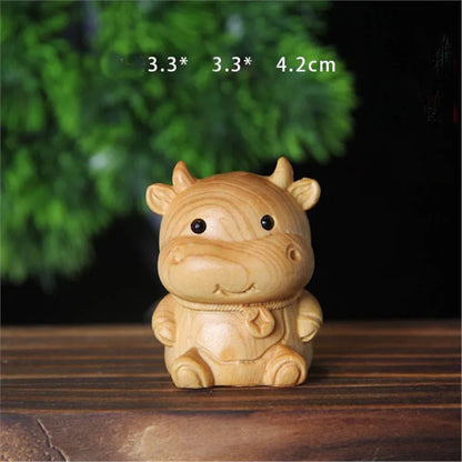 12 Zodiac Wood Carving Set - Rat Cow Tiger Rabbit Dragon Snake Horse Sheep Monkey Chicken Dog Pig Animal Figurines Handmade Gif