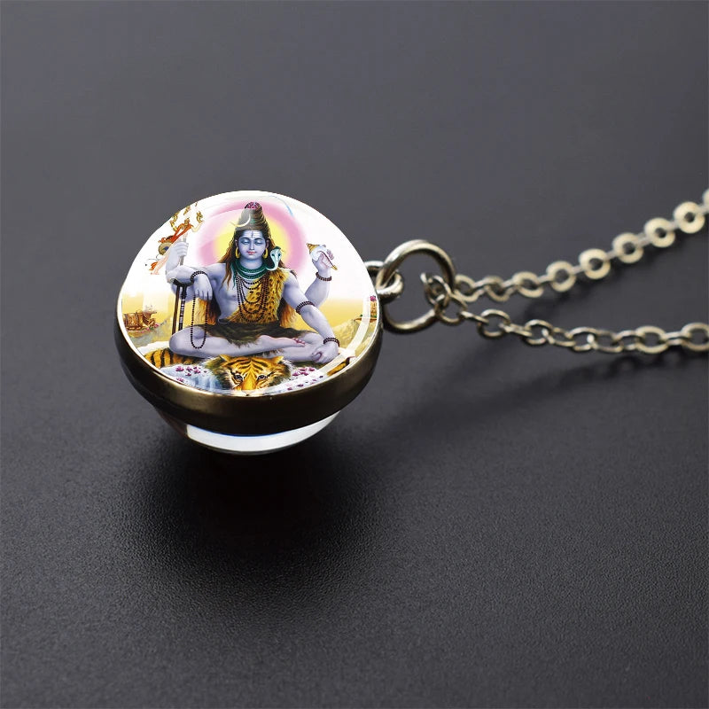 Hinduism Pendants Necklaces for Women Men Ganesha Shiva God Amulet Double Side Glass Ball Pendant India Buddhism Jewelry Gift