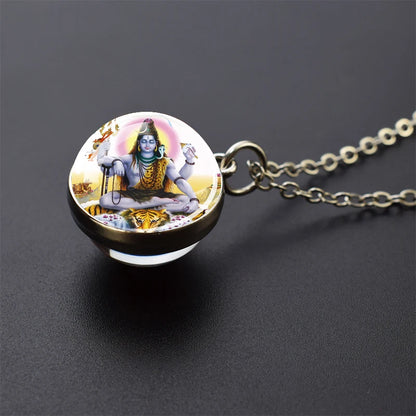 Hinduism Pendants Necklaces for Women Men Ganesha Shiva God Amulet Double Side Glass Ball Pendant India Buddhism Jewelry Gift
