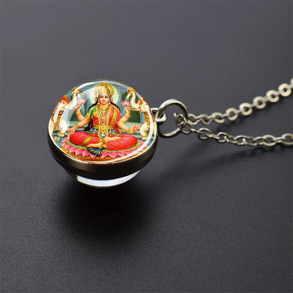 Hinduism Pendants Necklaces for Women Men Ganesha Shiva God Amulet Double Side Glass Ball Pendant India Buddhism Jewelry Gift