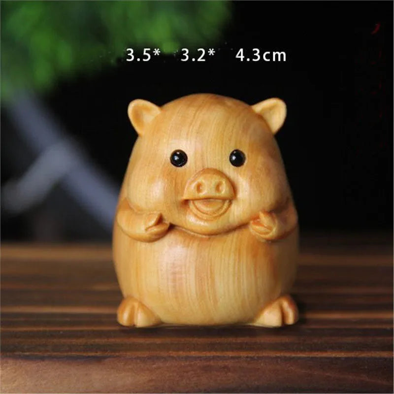 12 Zodiac Wood Carving Set - Rat Cow Tiger Rabbit Dragon Snake Horse Sheep Monkey Chicken Dog Pig Animal Figurines Handmade Gif