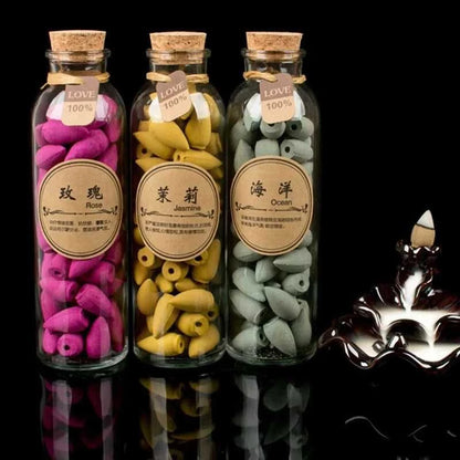  58Pcs Cones in Glass Bottle Package Flavor Can Choose Natural Smoke Backflow Incense Cones Hollow Cone Incense Sandalwood 12000050950230229 16 $ MiniDeal Store Stew's Incense
