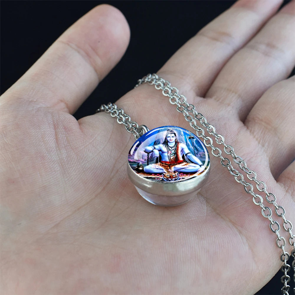 Hinduism Pendants Necklaces for Women Men Ganesha Shiva God Amulet Double Side Glass Ball Pendant India Buddhism Jewelry Gift