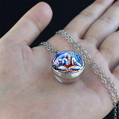 Hinduism Pendants Necklaces for Women Men Ganesha Shiva God Amulet Double Side Glass Ball Pendant India Buddhism Jewelry Gift
