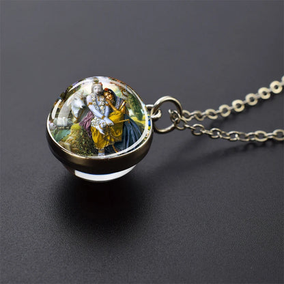 Hinduism Pendants Necklaces for Women Men Ganesha Shiva God Amulet Double Side Glass Ball Pendant India Buddhism Jewelry Gift