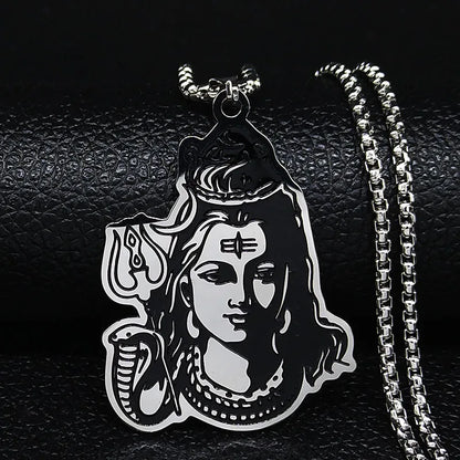 Black Enamel Stainless Steel Shiva Parvati Ganesha Indian Art Hindu God Figure Religious Necklaces Pendants Jewelry N3224S02