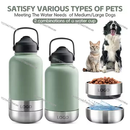 32 oz Portable Stainless Steel Pet Feeder 3-in-1 Style Outdoor Travel Bowl with Insulated Dog Water Bottle