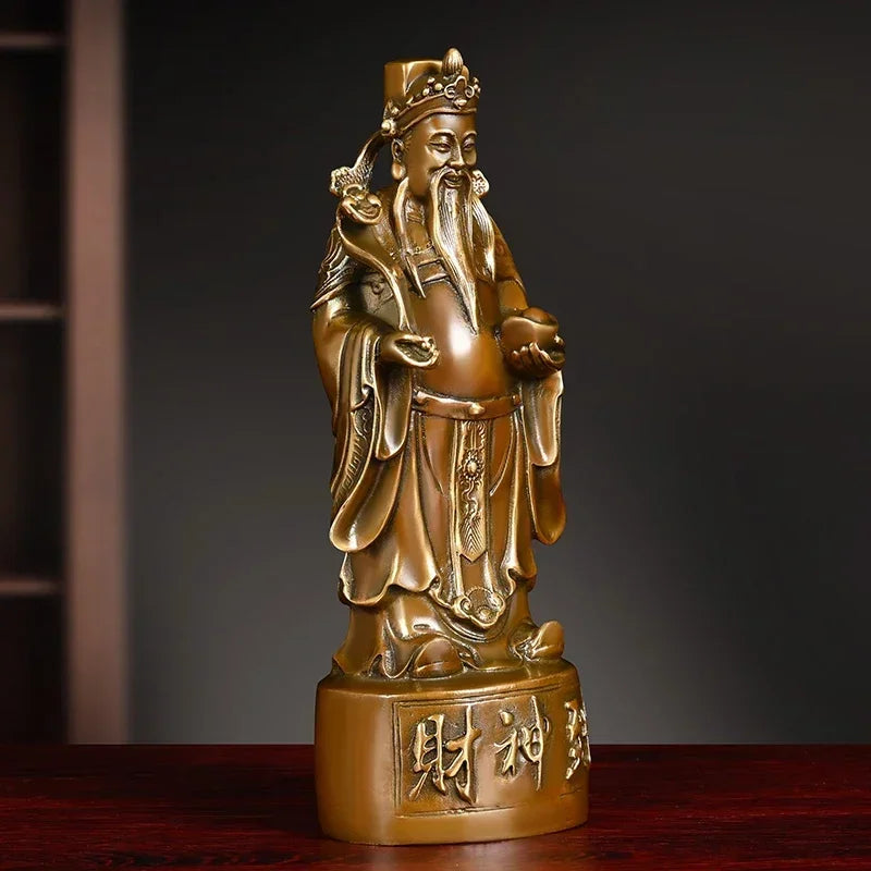 Lucky Copper God of Fortune Antique Standing Wen Cai Statue Home Yuan Bao Ruyi Home Living Decor