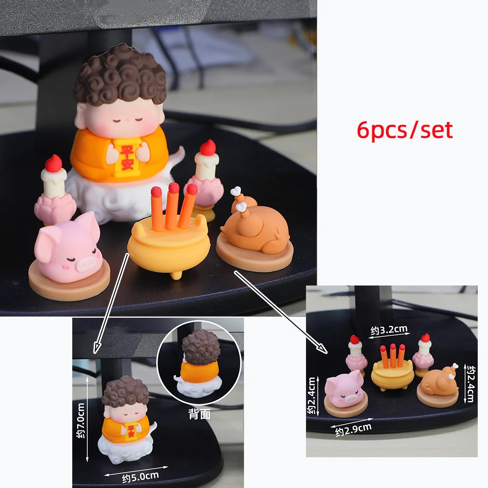 Chinese Deity Figurines Desk Organizer Creative Car Interior Zen Decor Office Stress Relief Ornament Car/Buddha Shrine Decor