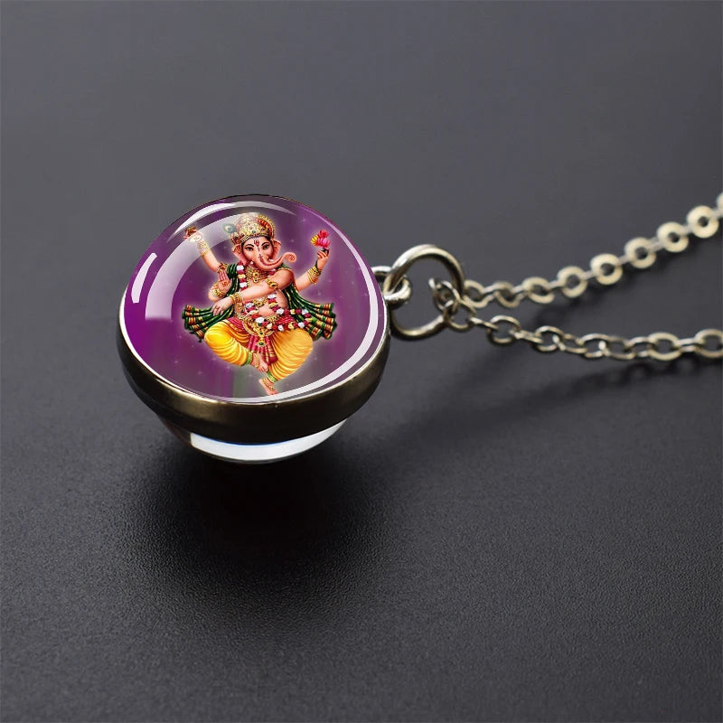 Hinduism Pendants Necklaces for Women Men Ganesha Shiva God Amulet Double Side Glass Ball Pendant India Buddhism Jewelry Gift