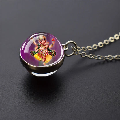 Hinduism Pendants Necklaces for Women Men Ganesha Shiva God Amulet Double Side Glass Ball Pendant India Buddhism Jewelry Gift