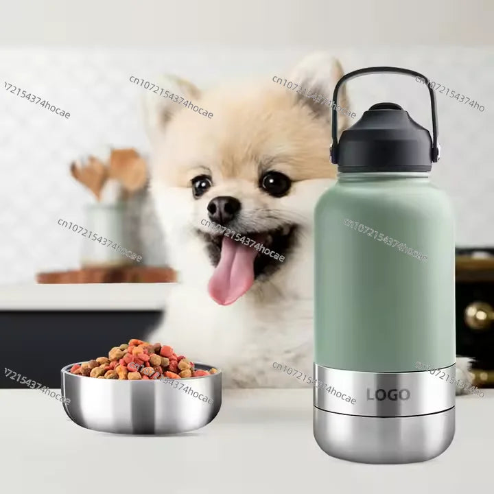 32 oz Portable Stainless Steel Pet Feeder 3-in-1 Style Outdoor Travel Bowl with Insulated Dog Water Bottle
