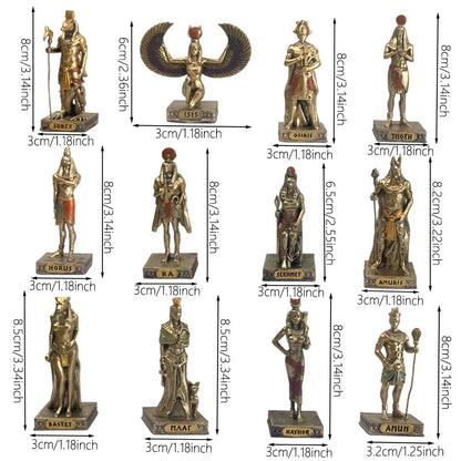 12 pieces-1 set of ancient Egyptian deity statues in resin, perfect for showing.