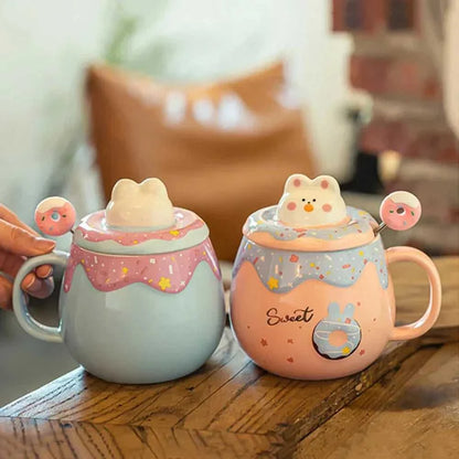 Mug Cartoon Donut Kitten Theme Mug with Lid ONFY060524CMA1-BLU 36 $ Hem Onetify Stew's Incense