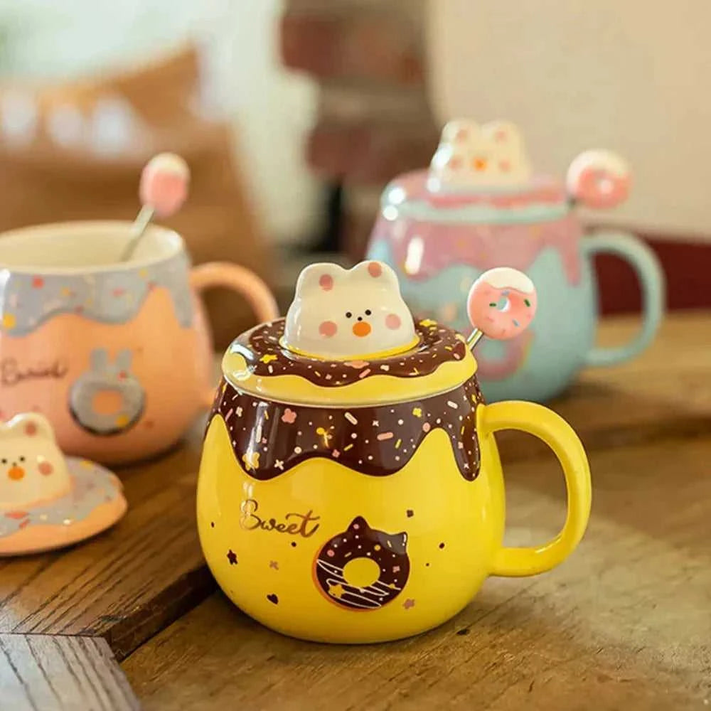 Mug Cartoon Donut Kitten Theme Mug with Lid ONFY060524CMA1-BLU 36 $ Hem Onetify Stew's Incense