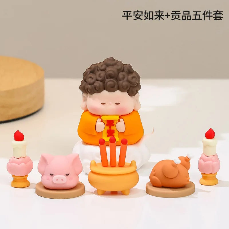 Chinese Deity Figurines Desk Organizer Creative Car Interior Zen Decor Office Stress Relief Ornament Car/Buddha Shrine Decor