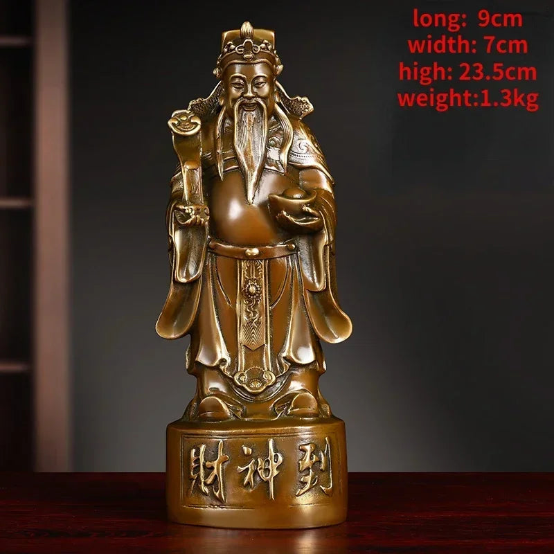 Lucky Copper God of Fortune Antique Standing Wen Cai Statue Home Yuan Bao Ruyi Home Living Decor