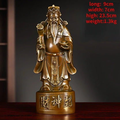 Lucky Copper God of Fortune Antique Standing Wen Cai Statue Home Yuan Bao Ruyi Home Living Decor