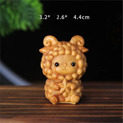 12 Zodiac Wood Carving Set - Rat Cow Tiger Rabbit Dragon Snake Horse Sheep Monkey Chicken Dog Pig Animal Figurines Handmade Gif