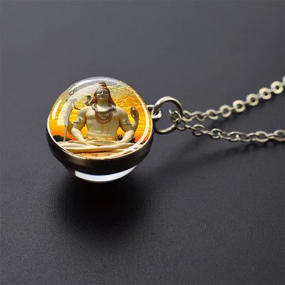 Hinduism Pendants Necklaces for Women Men Ganesha Shiva God Amulet Double Side Glass Ball Pendant India Buddhism Jewelry Gift