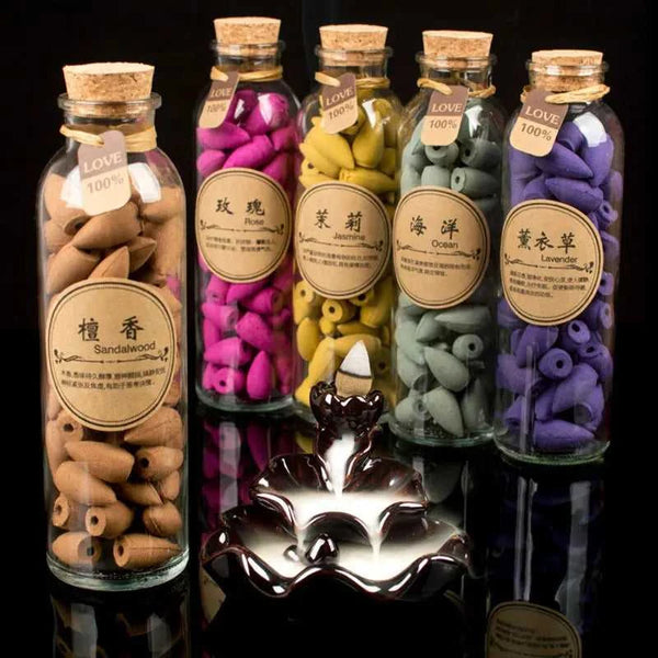  58Pcs Cones in Glass Bottle Package Flavor Can Choose Natural Smoke Backflow Incense Cones Hollow Cone Incense Sandalwood 12000050950230229 16 $ MiniDeal Store Stew's Incense