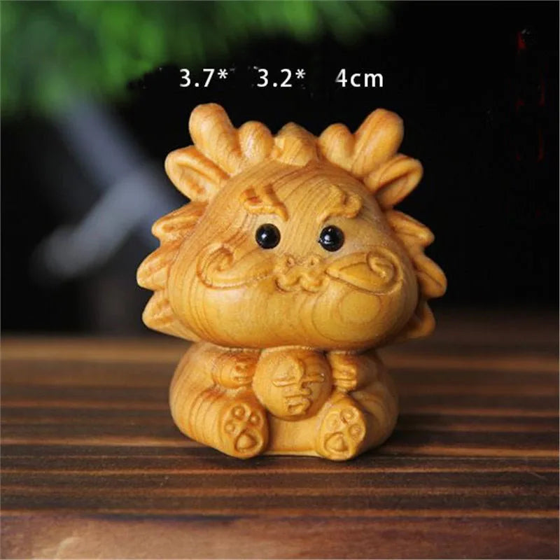 12 Zodiac Wood Carving Set - Rat Cow Tiger Rabbit Dragon Snake Horse Sheep Monkey Chicken Dog Pig Animal Figurines Handmade Gif