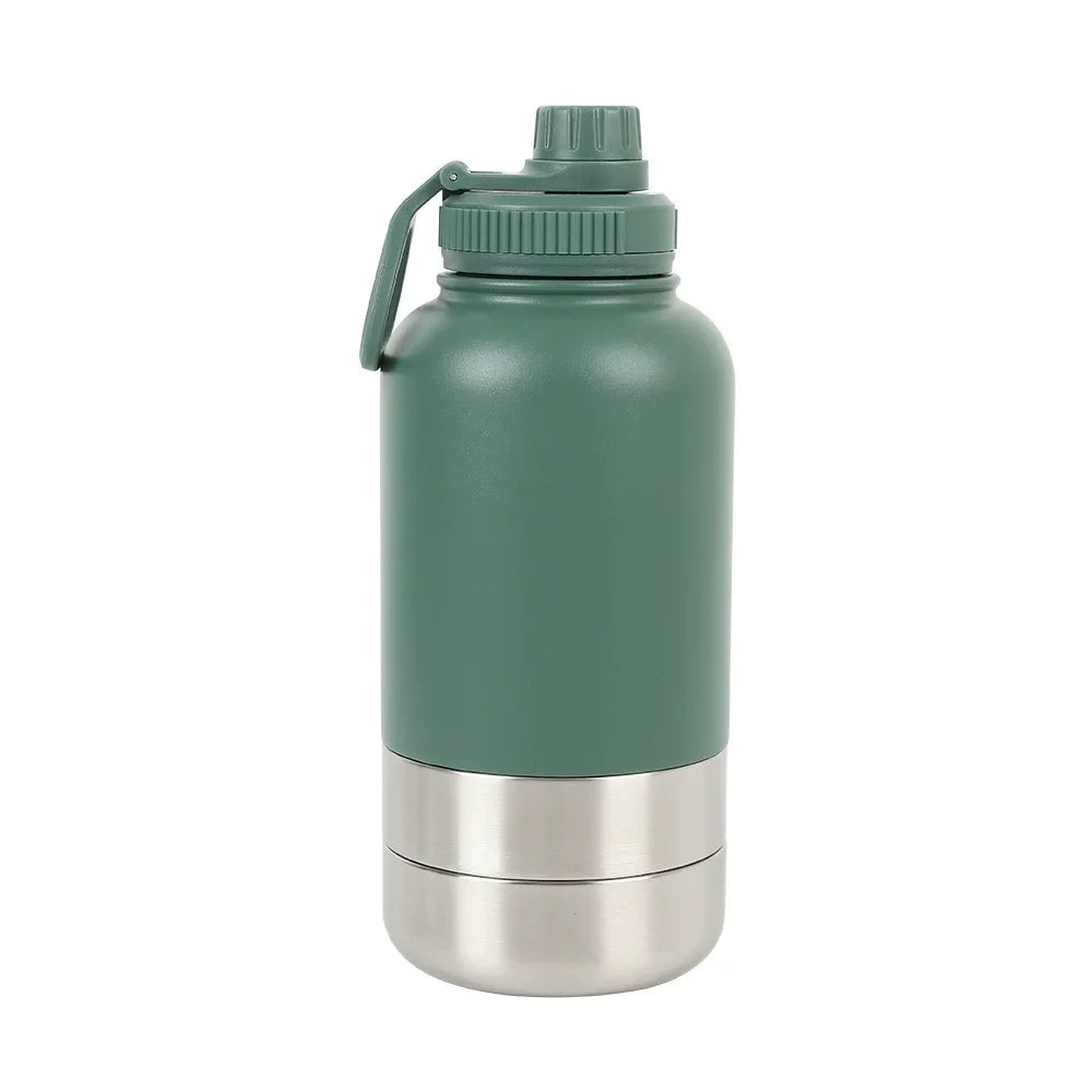 32 oz Portable Stainless Steel Pet Feeder 3-in-1 Style Outdoor Travel Bowl with Insulated Dog Water Bottle