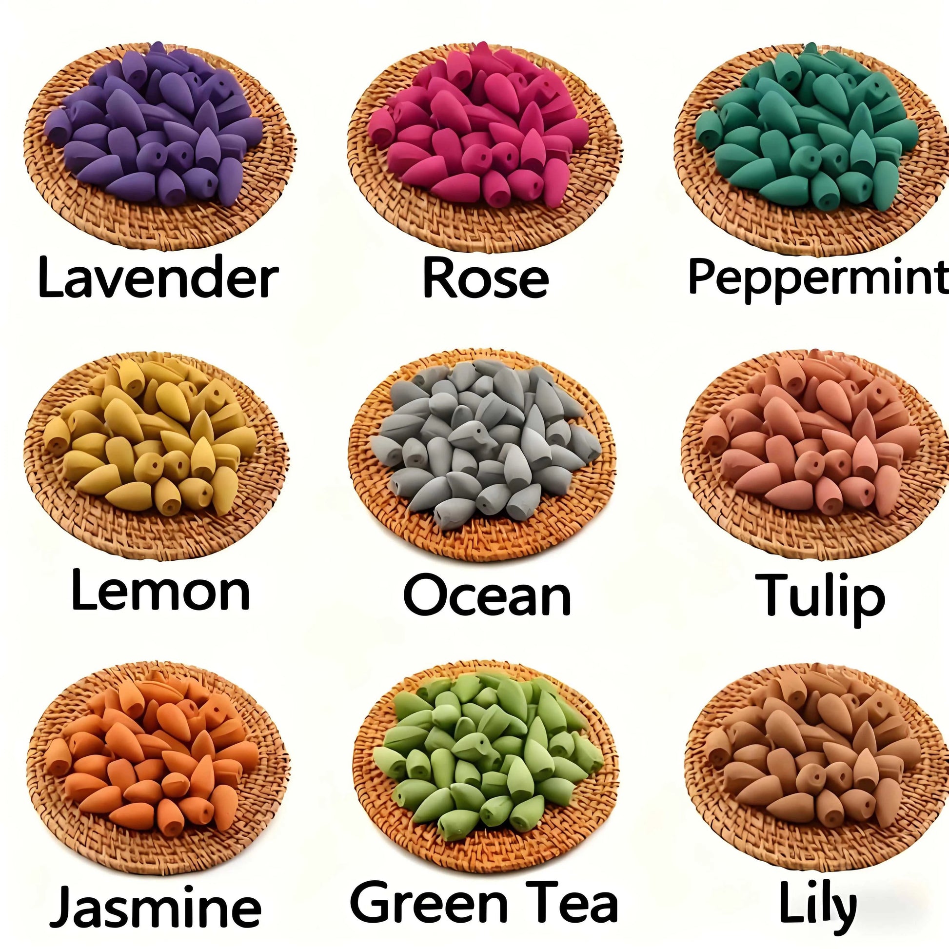  50Pcs Natural Backflow Incense Cones - Various Scents, Lavender, Sandalwood, Jasmine, Rose, Etc. for Indoor Yoga, Outdoor Camping, Perfect for Waterfall Incense Burners, for House Cleaning, Yoga, Tea Room, Home or Office Use 12000052036739752 6 $ Shop1103840871 Store Stew's Incense