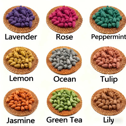  50Pcs Natural Backflow Incense Cones - Various Scents, Lavender, Sandalwood, Jasmine, Rose, Etc. for Indoor Yoga, Outdoor Camping, Perfect for Waterfall Incense Burners, for House Cleaning, Yoga, Tea Room, Home or Office Use 12000052036739752 6 $ Shop1103840871 Store Stew's Incense