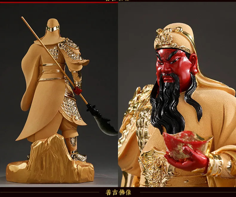 Buddhist Deity Guan Gong Statue - God of Wealth Home Decor Ornament Domineering Buddhism Figurine Guan Yu Worship Idol
