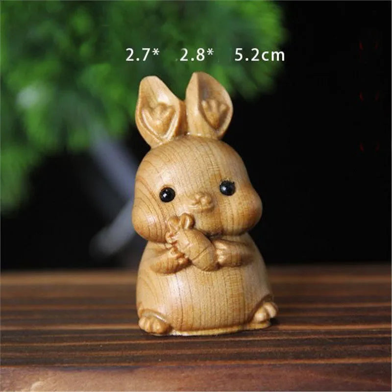 12 Zodiac Wood Carving Set - Rat Cow Tiger Rabbit Dragon Snake Horse Sheep Monkey Chicken Dog Pig Animal Figurines Handmade Gif