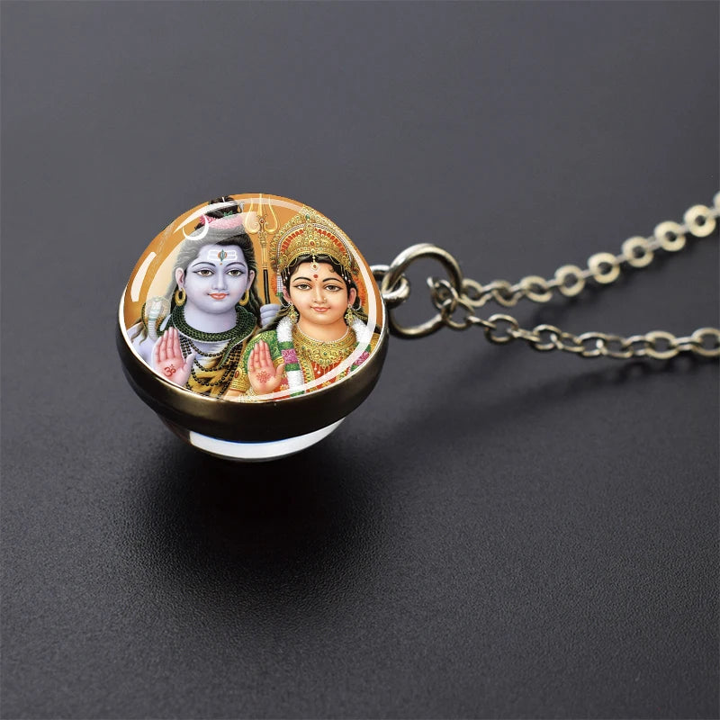 Hinduism Pendants Necklaces for Women Men Ganesha Shiva God Amulet Double Side Glass Ball Pendant India Buddhism Jewelry Gift
