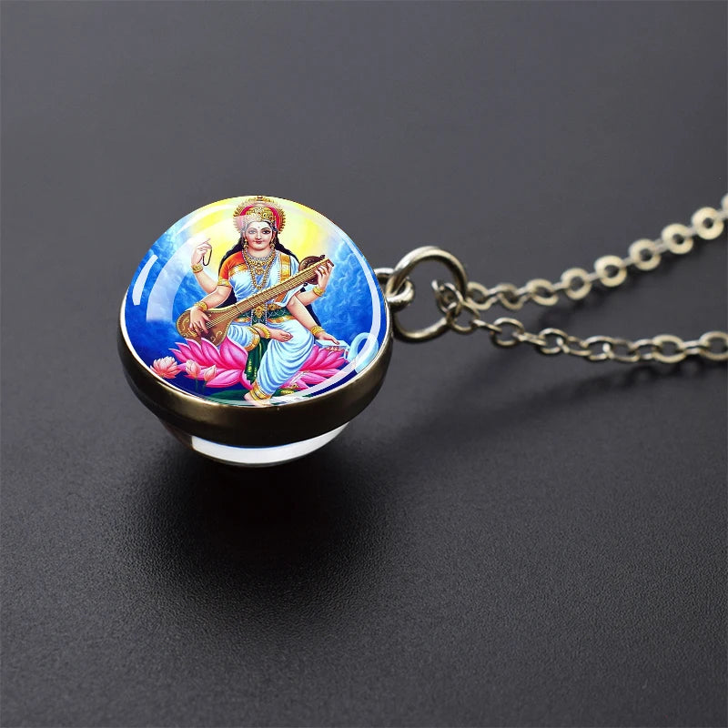 Hinduism Pendants Necklaces for Women Men Ganesha Shiva God Amulet Double Side Glass Ball Pendant India Buddhism Jewelry Gift